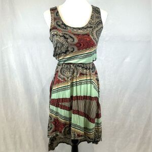 Mint green and red geometric print dress size medium